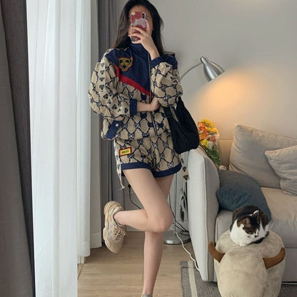 話題沸騰中 スタイルアップ 目を奪われる 切り替え ジャケット＋ショートパンツ セットアップE-9192