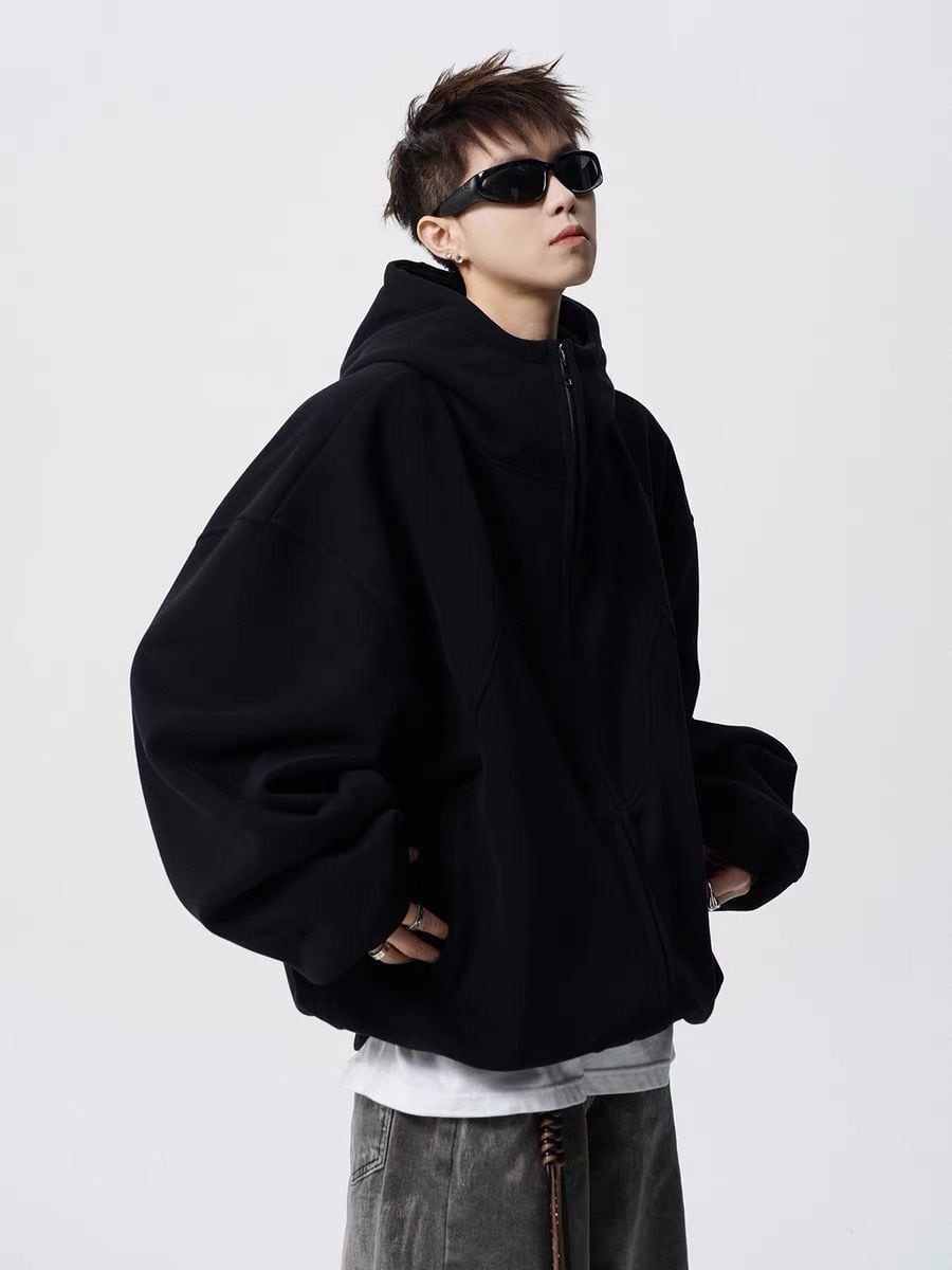 ファッション感満々 切り替え 2色選択 男女兼用 ジップアップパーカーE-12543