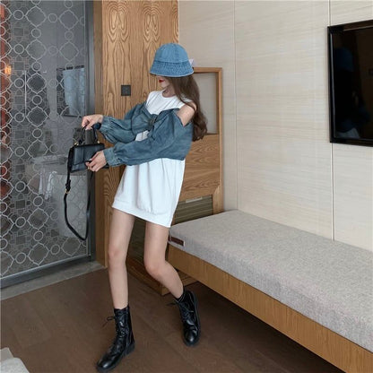 スタイリッシュ ラウンドネック 一目惚れ 切り替え 蝶結び スウェット パーカーE-2849