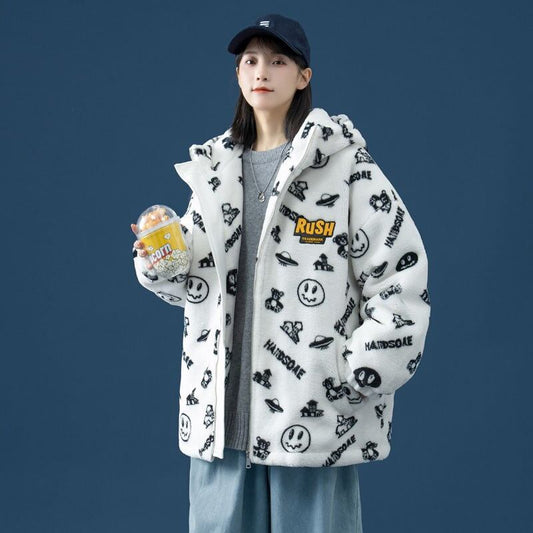 超人気 シンプル 海外トレンド ラムウールコート Etand ネック/フード付き E-5633