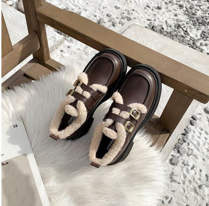 好感度満載 美感いっぱい 太ヒール スクエアトゥ ベルベット ローファー 革靴 2色選択可 シューズE-10551