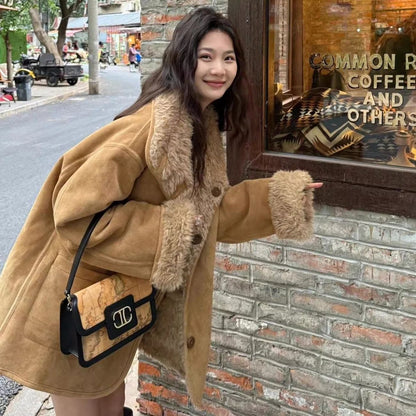 早い者勝ち オシャレデザイン プラスベルベット ムートンコートE-12379