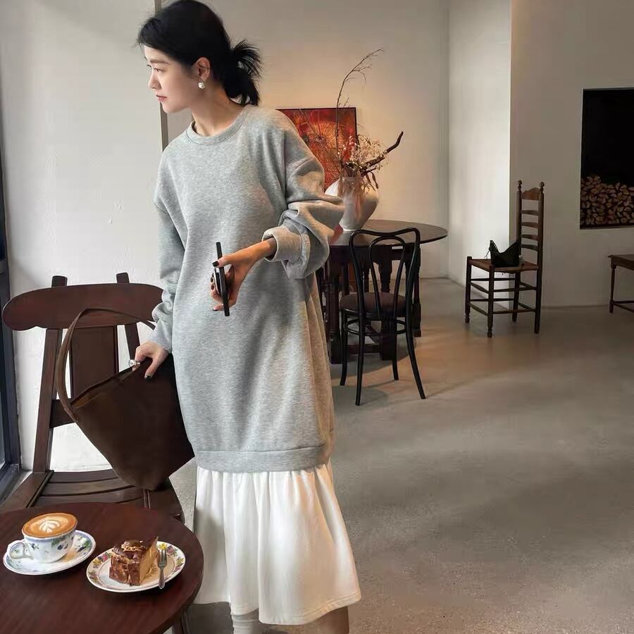 女子マスト 定番シンプル カジュアル 長袖パーカー＋スカート セットアップE-9830