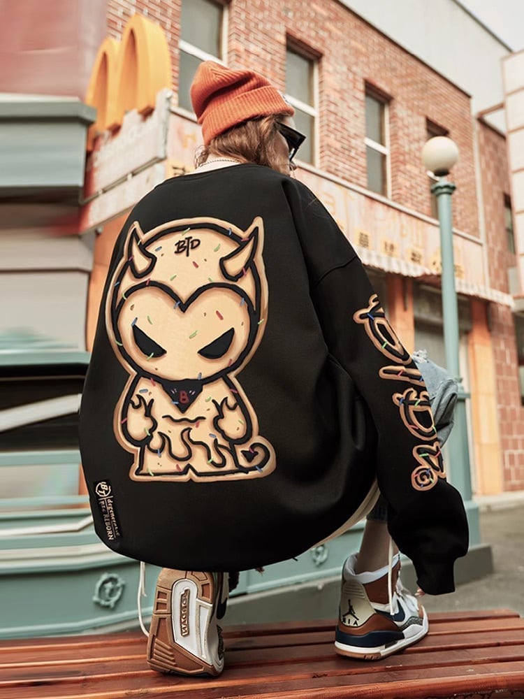 主役級グラフィックプリントユニセックスオーバーサイズスウェット三色ありE-4198