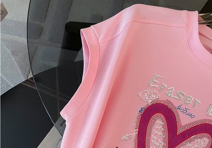 超人気 ホットダイヤモンド カジュアル プリント 半袖Tシャツ ショートパンツ セットアップ E-9215