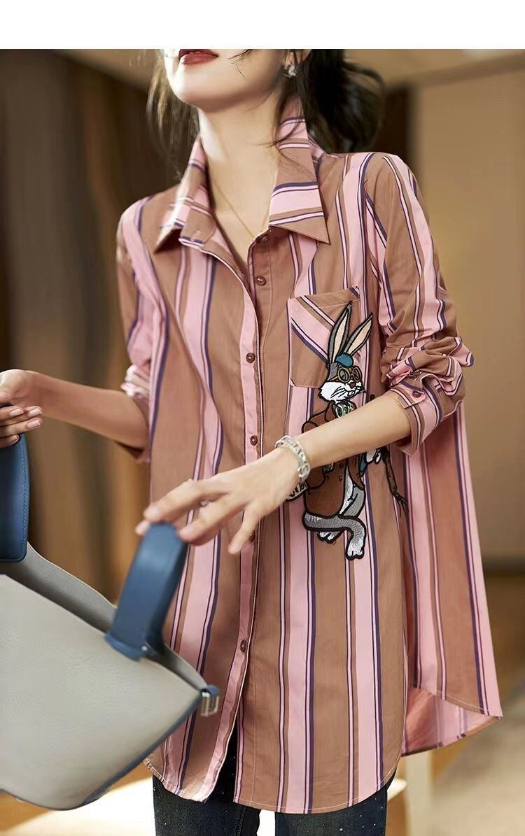 都市ファッショ デザイン オシャレ エレガント ストライプ柄 全2色 シャツ E-9162