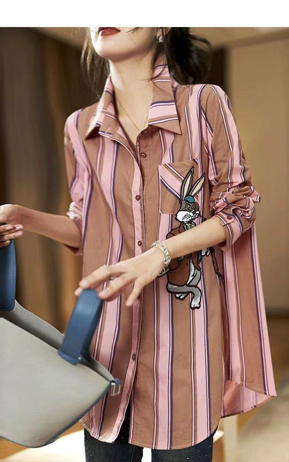 都市ファッショ デザイン オシャレ エレガント ストライプ柄 全2色 シャツ E-9162