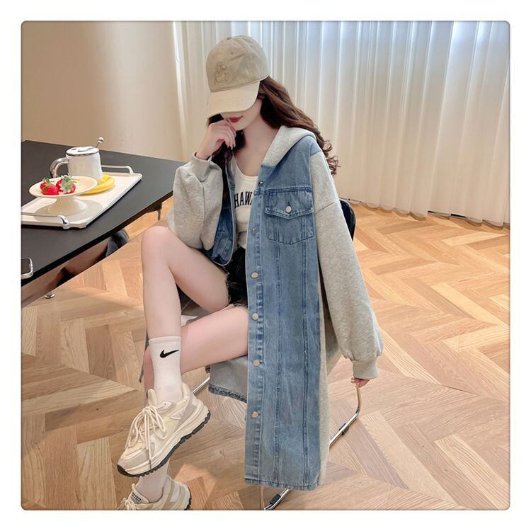 都市ファッショ デザイン オシャレ デザイン性抜群 デニム 切り替え ゆったりコートE-9804