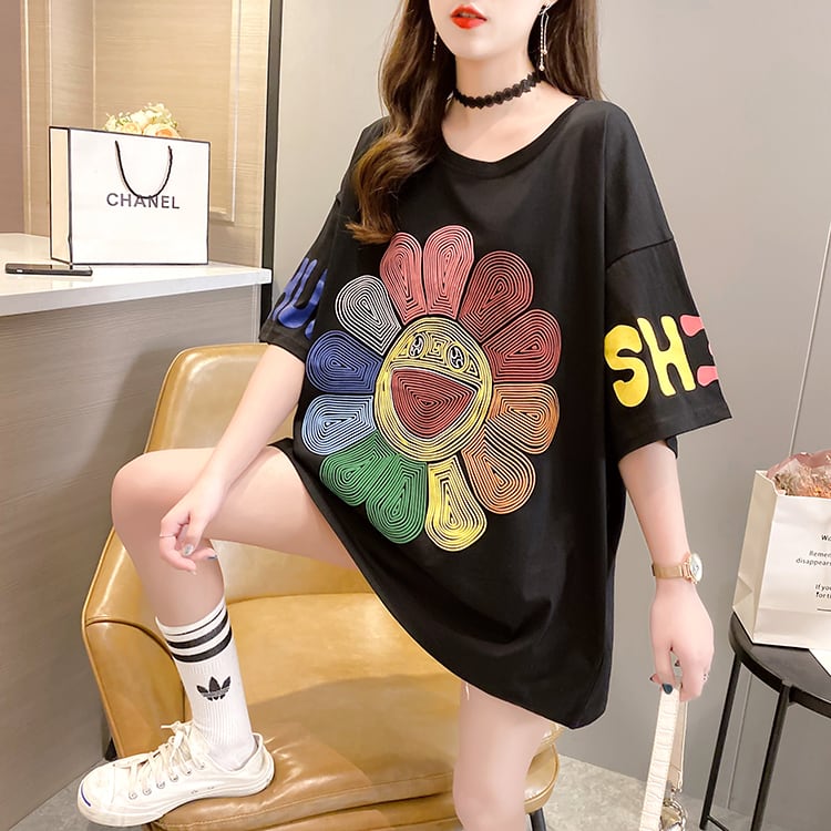 【ランキングNO.5】個性的なデザイン 好感度満載 ラウンドネック プリント Tシャツ カットソー＜ins-2845＞