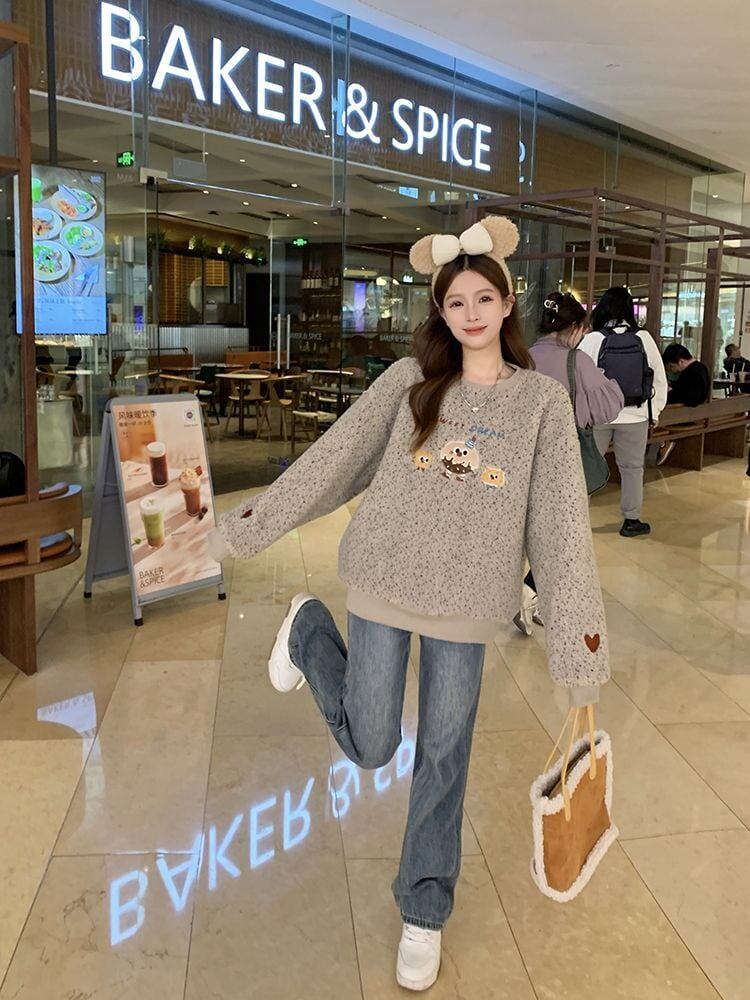 絶対欲しい刺?ロゴもこもこボアスウェット全2色E-4548