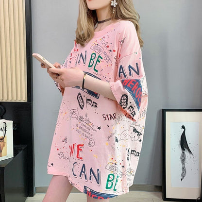 スタイリッシュ 一目惚れ 切り替え プリント Tシャツ カットソー＜ins-3540＞