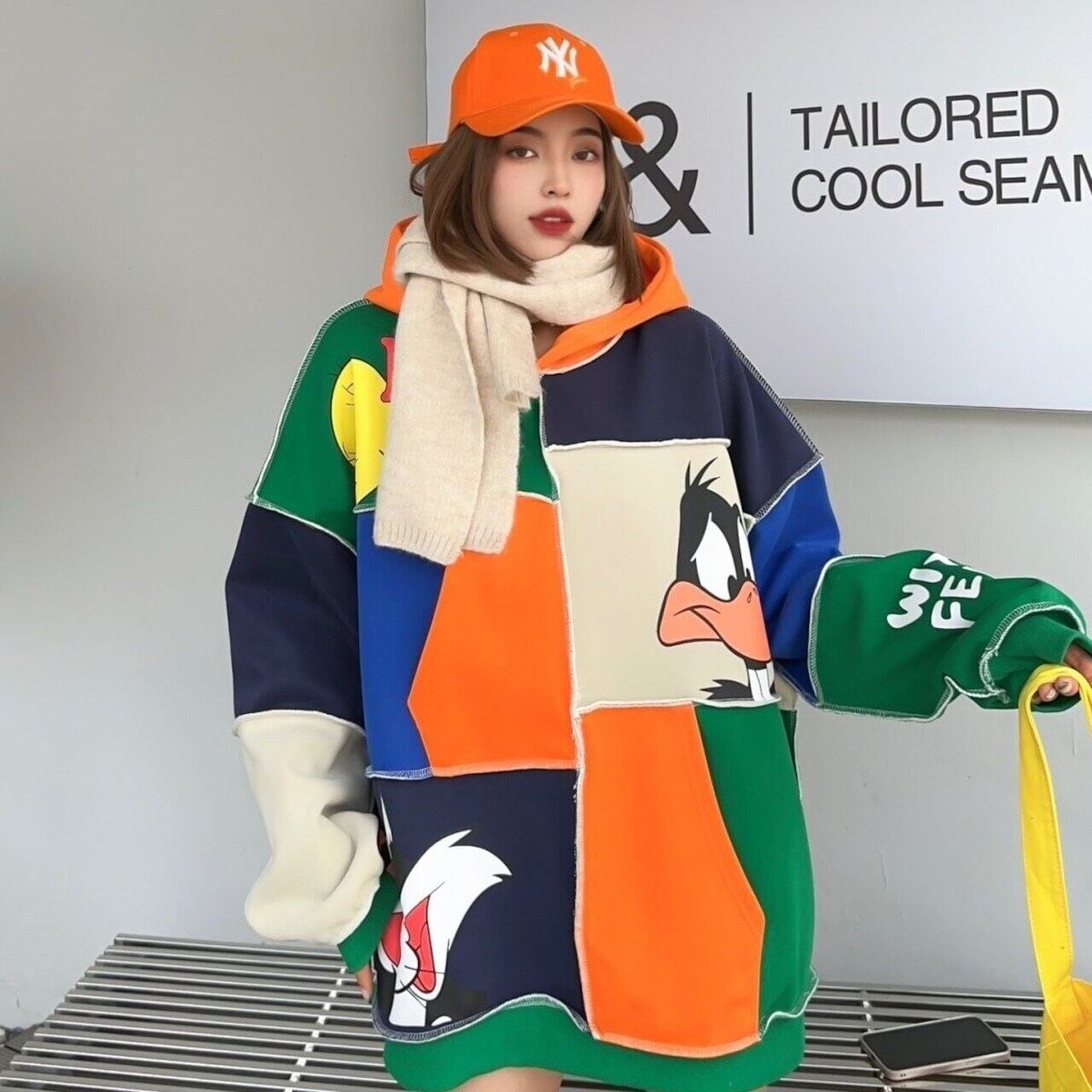 快適トップス カラーマッチング おしゃれ度高め 切り替え 2色選択 パーカーE-9361