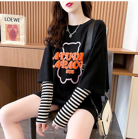 絶対流行 カジュアル アバンギャルド レイヤード風 プリント全3色 TシャツE-9587