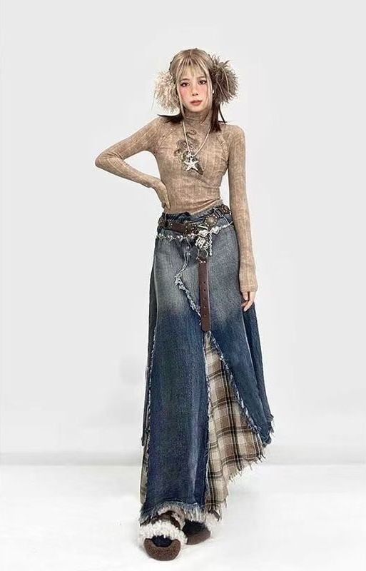 デニム デートにぴったり  女性力を高める 無地 ハイウエスト スカート ボトムスE-12319