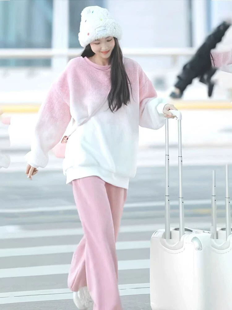 【裏起毛あり】好感度UP 着心地良い おしゃれ度高め 2色選択 トップス+パンツセット E-10190