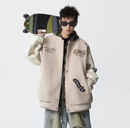 【中棉】人気爆発中 アメリカンレトロ 配色切り替え 刺繍ロゴ ユニセックス スタジャンE-12627