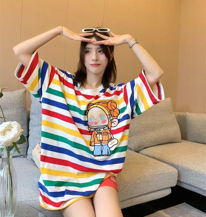 売り切れ必至 トレンドアイテム 存在感抜群 ストライプ柄 半袖TシャツE-9270