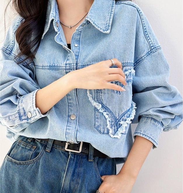 都市ファッショ デザイン オシャレ 上質 おしゃれ度高め アバンギャルド デニム シャツ E-9279