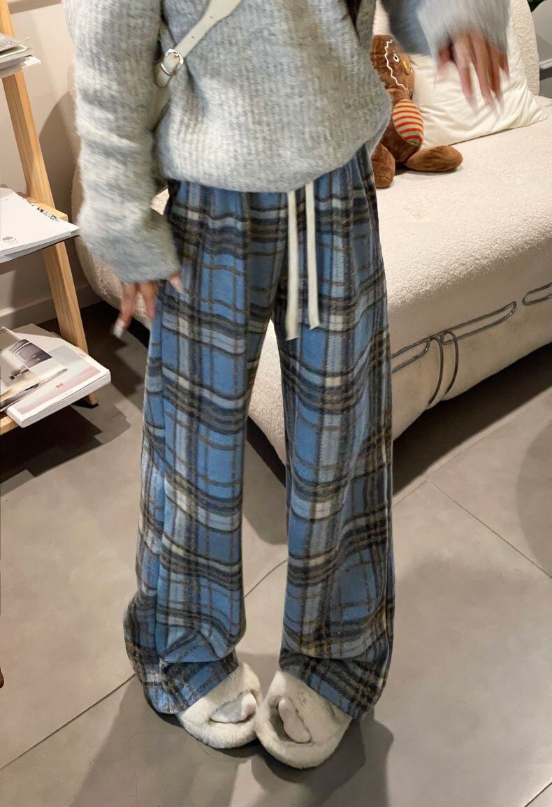 着回し力抜群 チェック柄 おしゃれ度高め 3色選択 ウールワイドレッグパンツ E-9757