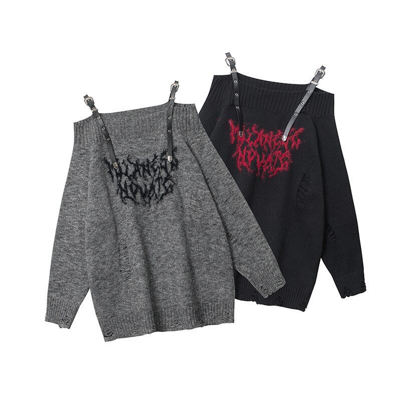 人気上昇中 ファッション感満々 高見えデザイン 全2色 オフショル風 ニットトップスE-9599