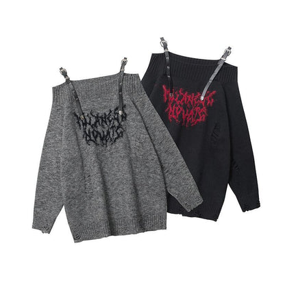 人気上昇中 ファッション感満々 高見えデザイン 全2色 オフショル風 ニットトップスE-9599