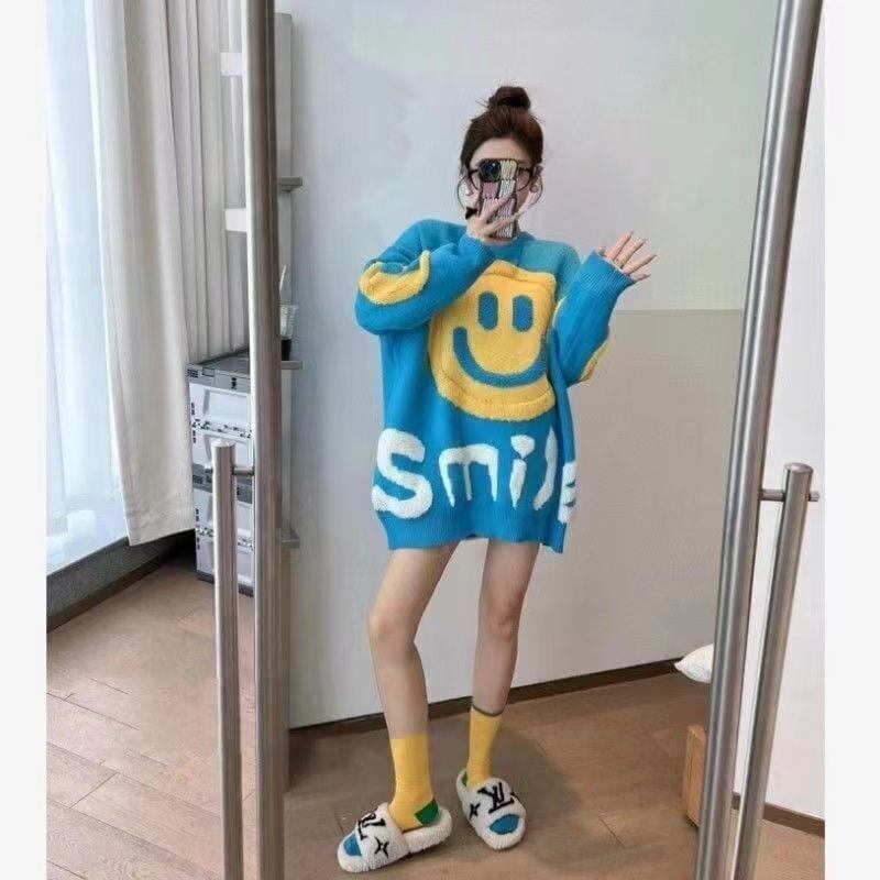 大人可愛いスマイルマークセーター全4色E-4354