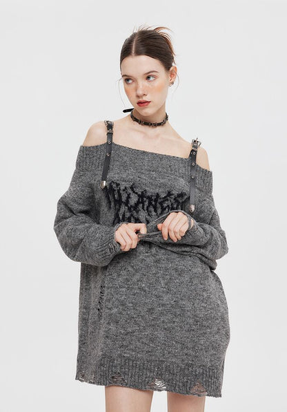 人気上昇中 ファッション感満々 高見えデザイン 全2色 オフショル風 ニットトップスE-9599