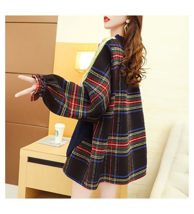 着?せレイヤード風   切り替えニットセーター二色ありE-4093