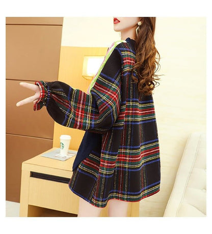 着?せレイヤード風   切り替えニットセーター二色ありE-4093