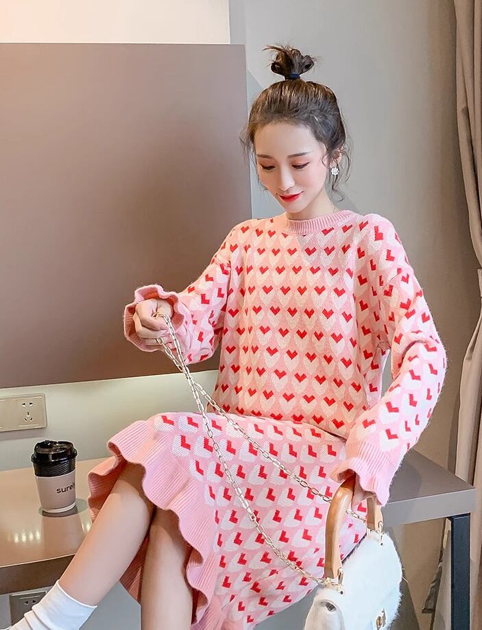 流行新作 美人度アップ 目を奪われる 2色選択可 ニットワンピース E-9509