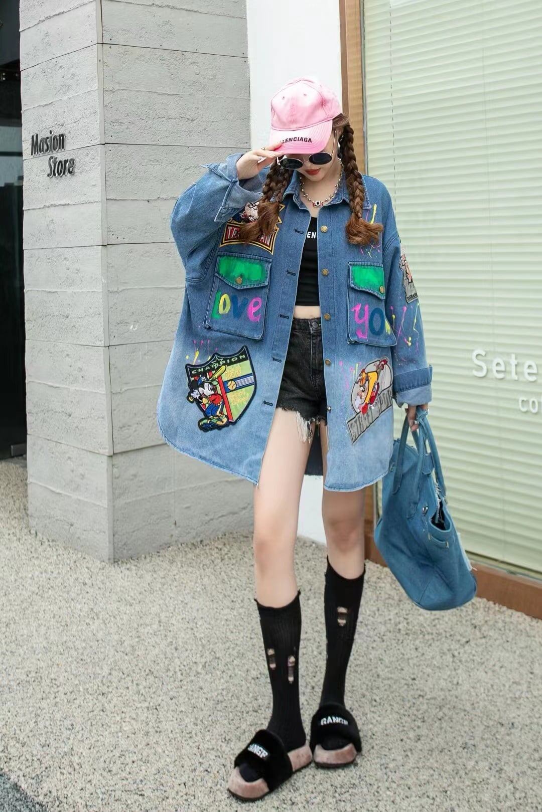 大活躍 刺ロゴ 落書きストレート系 デニムジャケットゆったりコートiEf-4764