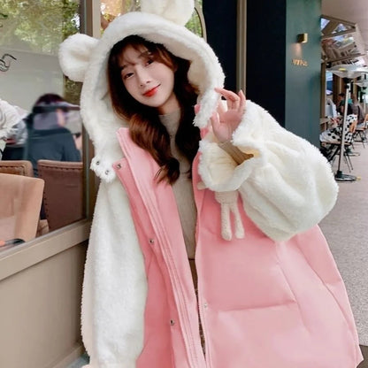 美人度アップもこもこボア厚手 3色 アニマルパーカー もこもこパーカーコートE-12384