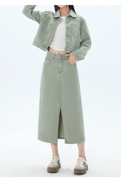 カジュアル 長袖 定番シンプル ジャケット＋スカート セットアップ E-10943