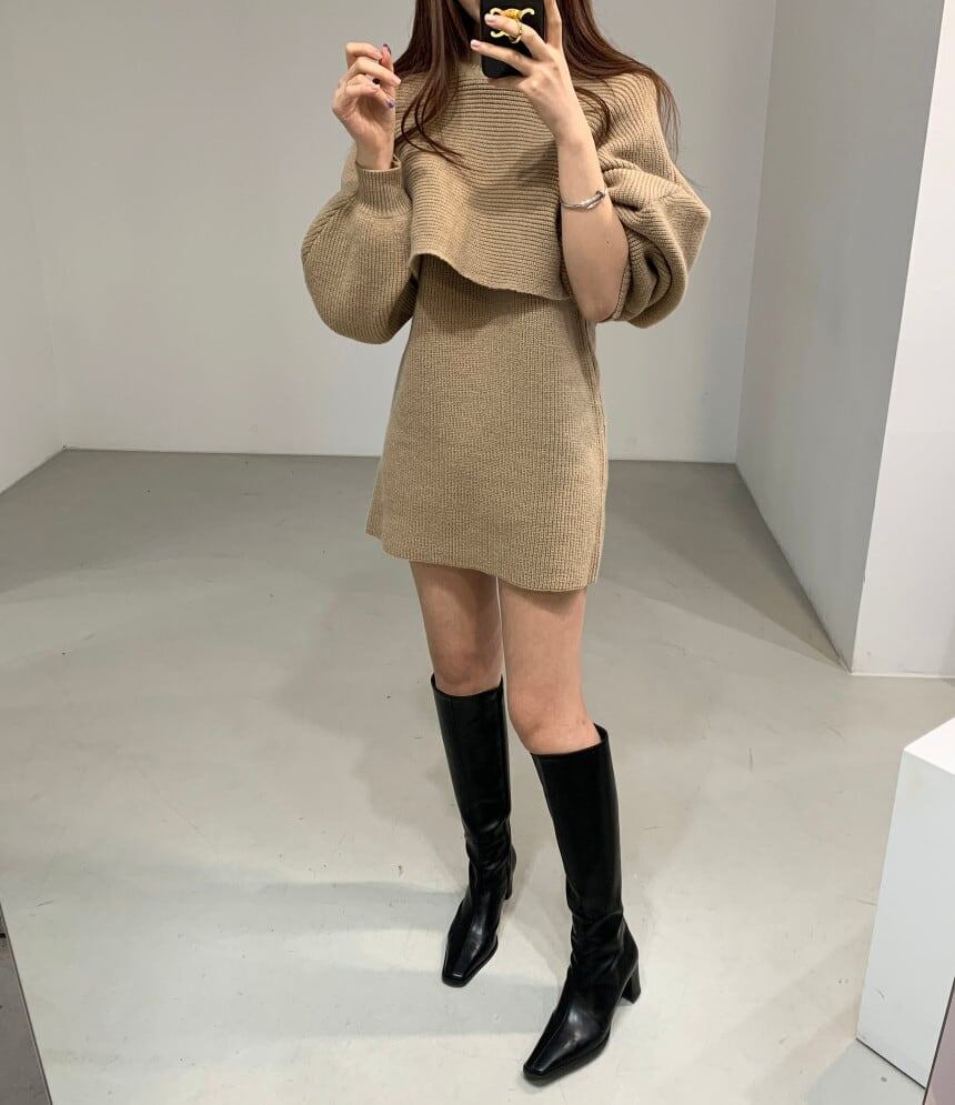 美感いっぱい ハイネック 気質溢れる セーター＋ワンピース セットアップE-2700