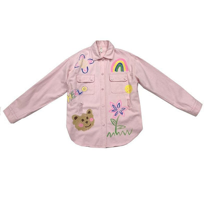 売り切れ必至 韓国風ファッション 上質 アバンギャルド プリント デニム Tシャツ E-9479