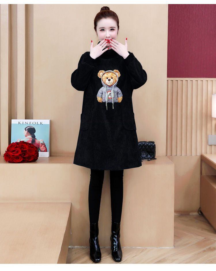 【裹起毛】質感のいい 4色デニム プラスベルベット長袖 ニット セーター E-10226