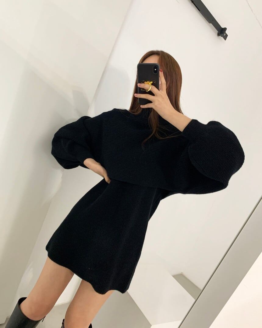 美感いっぱい ハイネック 気質溢れる セーター＋ワンピース セットアップE-2700