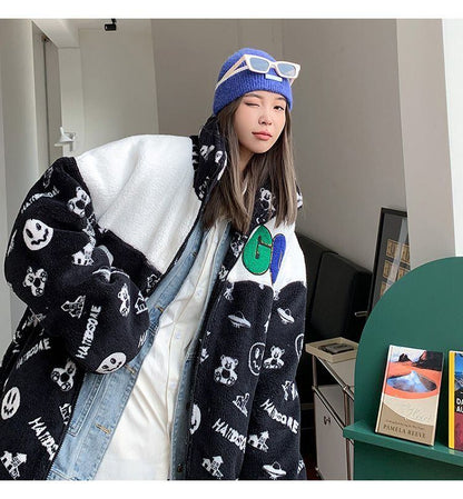 大人の定番シンプル 2色選択 カジュアル ラムフリース コート ボアジャケットE-10011