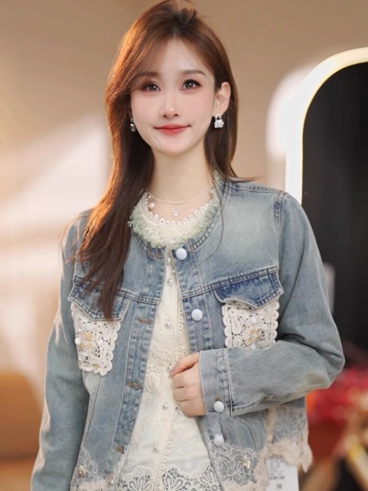 【人気商品再入荷】好感度UP 着心地良い 絶対欲しい レイヤード風 デニム 切り替え ジャケットゆったりコートE-11061