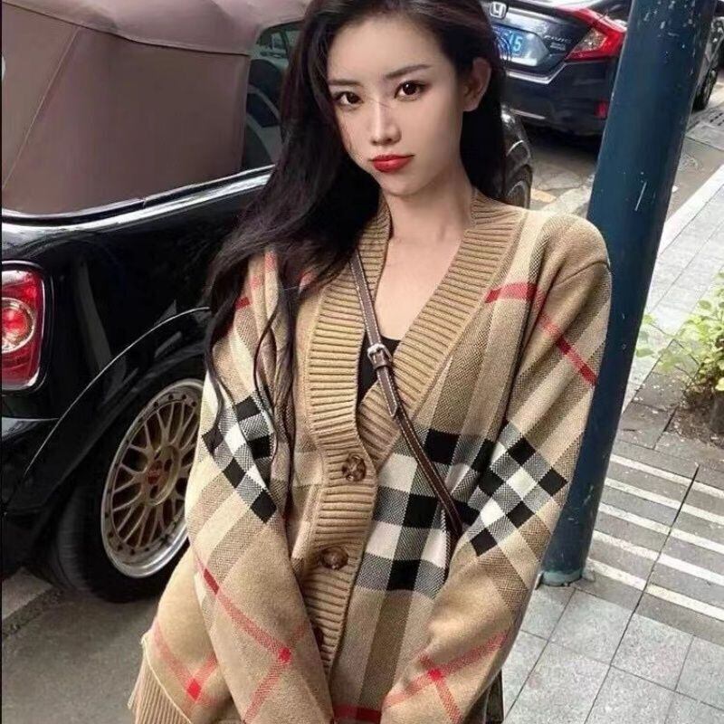 存在感抜群 ファッション感満々 トレンドアイテム おしゃれ度高め チェック柄 男女兼用 ニットトップスE-9808