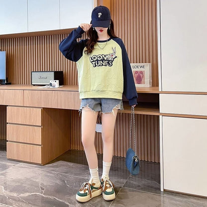 合わせやすい刺?ロゴゆったり厚手ラグランスリーブ   スウェット全2色E-4613