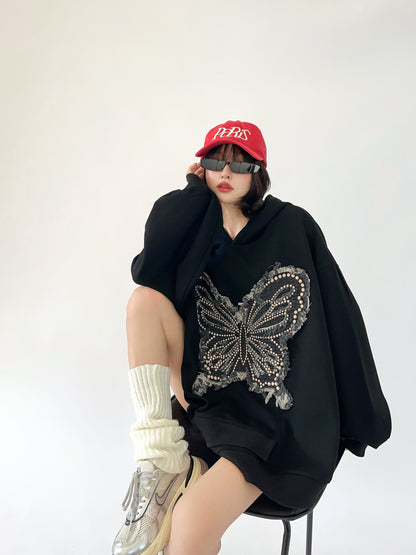 都市ファッショ デザイン オシャレ おしゃれ度高め 刺繍 ホットダイヤモンド カジュアル 3色選択 パーカーE-9290