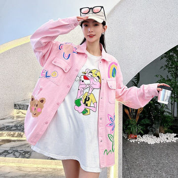 売り切れ必至 韓国風ファッション 上質 アバンギャルド プリント デニム Tシャツ E-9479