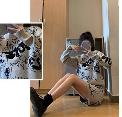 目を奪われる  カジュアル トップスⅹミニスカートセットアップE-10869