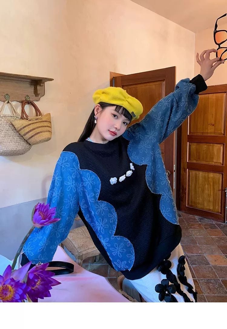 おしゃれ ファッション デニム キュート カジュアル スウェットE-10181