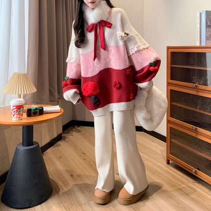 人気爆発中 トレンドアイテム 存在感抜群 大人可愛い カラーマッチング 2色選択ニットトップスE-10584