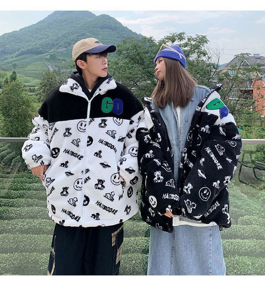 大人の定番シンプル 2色選択 カジュアル ラムフリース コート ボアジャケットE-10011