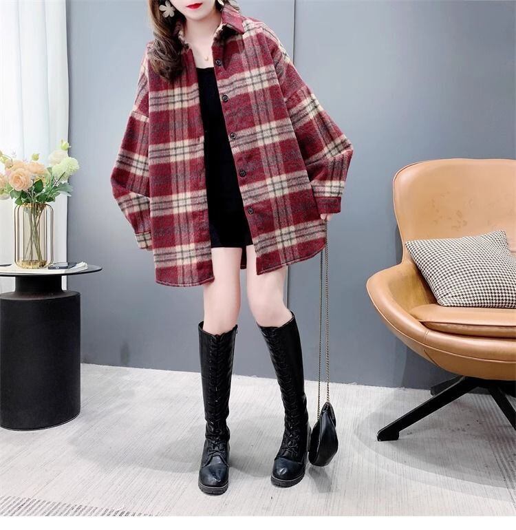 超人気 スタイルアップ 毎日着たい！ チェック柄 2色選択 シャツ E-9648