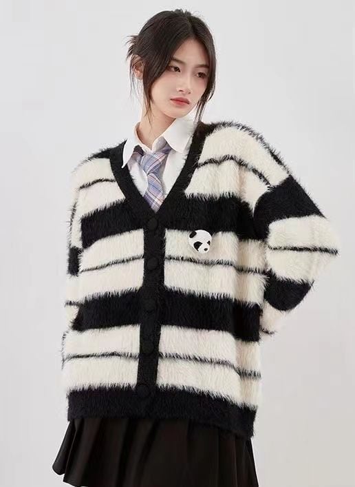 着回し力抜群 高見えデザイン 快適トップス ストライプ柄 3色選択 ニットトップスE-9719