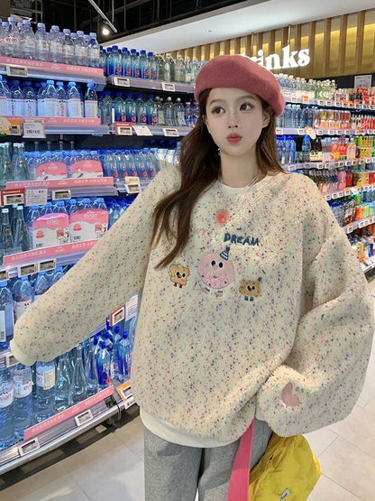 絶対欲しい刺?ロゴもこもこボアスウェット全2色E-4548